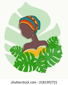 Afro Amerikanerin mit einem Turban in einem modernen abstrakten minimalistischen ein Linie Stil. Perfekt für die Dekoration, Wall Art Poster, Tapete, T-Shirt Print, Cover. Kreatives Design für Social-Media-Apps. 