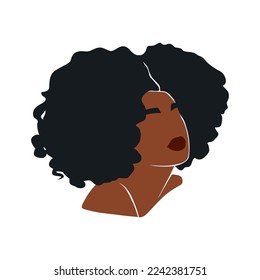 Retrato de ilustración del vector mujer afroamericana. Hermosa Chica De Piel Oscura. Curly Hair.