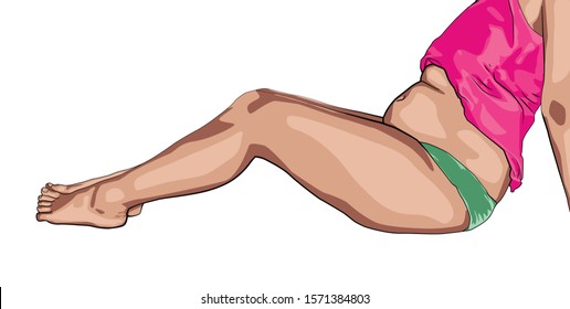 afro american women fat with belly fat on white background