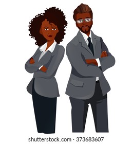 Afro American Women and Man standing folded hands. Teamwork Concept .