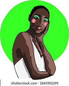Afro American women vector illustration. fashion sketch beautiful dark-skinned girl. Contemporary art. black skin. 