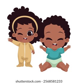 afro babies characters isolated design