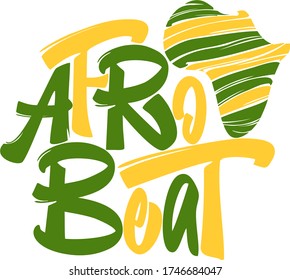 Afro Beat text with African continent silhouette. Hand lettering illustration made in grunge street style. Logo for dance events, party.