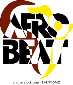 Afro Beat text with African continent silhouette as a background. Hand lettering illustration made in stylised capital letters.