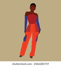 Afro black woman in elegant art style vector