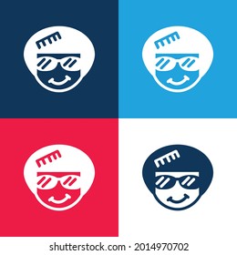 Afro blue and red four color minimal icon set