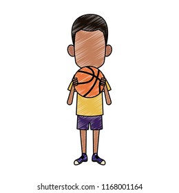 Afro boy with basketball ball scribble
