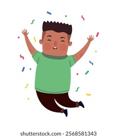 afro boy celebrating with confetti