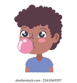 afro boy chewing gum cartoon isolated