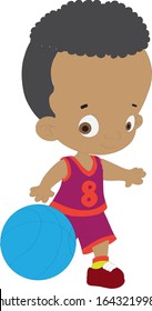 Afro boy plays basketball and is happy