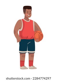 afro boy practicing basketball character