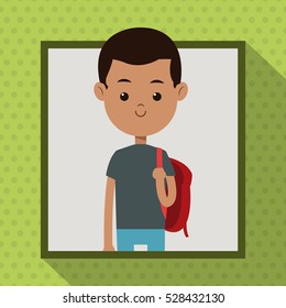 afro boy red bag student frame dot shadow background