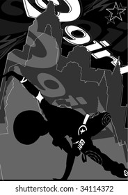 Afro Breakdancer in City Scene