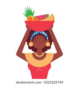 afro colombian woman selling fruits isolated .vector illustration