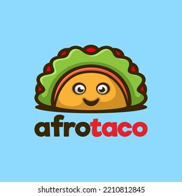 Afro and combine with taco cartoon mascot logo design, flat design style