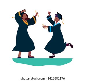 afro couple students graduated celebrating