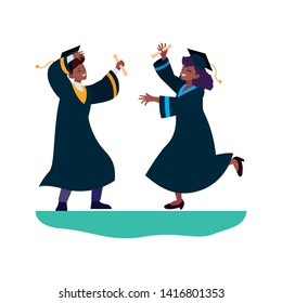 afro couple students graduated celebrating