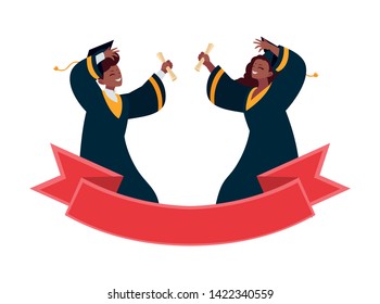 afro couple students graduated celebrating with ribbon