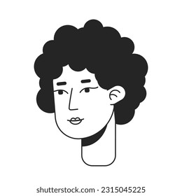 Afro curly hair middle-aged woman monochrome flat linear character head. Friendly lady. Editable outline hand drawn human face icon. 2D cartoon spot vector avatar illustration for animation