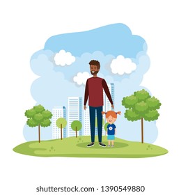 afro father with daughter in the park scene