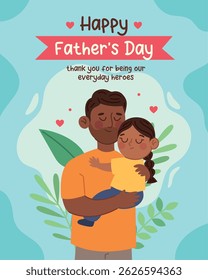 Afro Father Hugging His Daughter Surrounded by Flowers and Nature