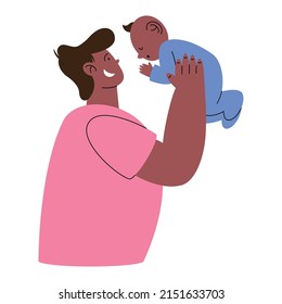 Afro Father Lifting Baby Characters