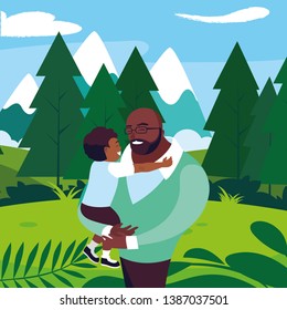 afro father with son in the field
