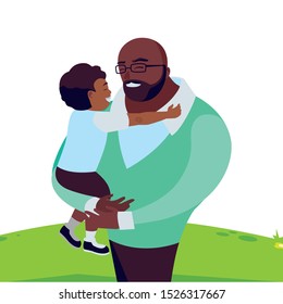 afro father with son in the field vector illustration design