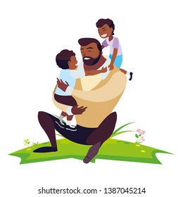 afro father with sons characters in the field