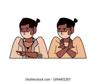 afro female doctor with patient characters vector illustration design