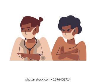 afro female doctor with patient characters vector illustration design