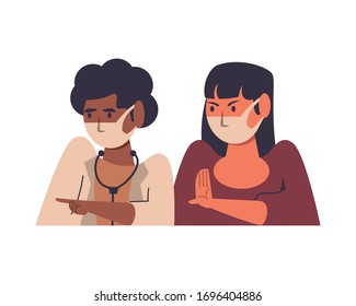 afro female doctor with patient characters vector illustration design