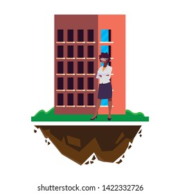 afro female engineer worker with building