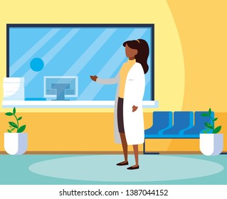 afro female medicine worker in clinic reception