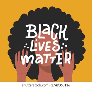 Afro female person. black lives matter lettering emblem. Poster with black women. Modern flat hand drawn vector illustration