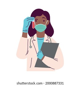 afro female scientist worker character