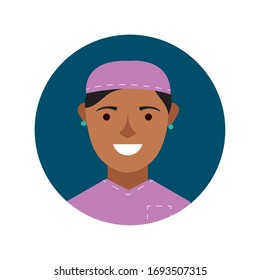 afro female surgeon character block and flat style icon vector illustration design