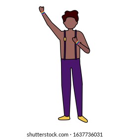 afro gay man protest avatar character vector illustration design