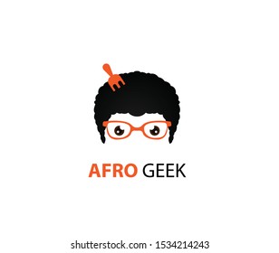 Afro Geek Logo Fork Head