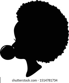 Afro Girl Bubble Gum Vector Silhouette 