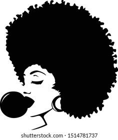 Afro Girl Bubble Gum Vector Silhouette 