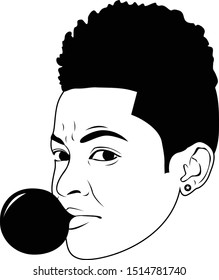 Afro Girl Bubble Gum Vector Silhouette 