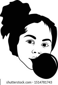 Afro Girl Bubble Gum Vector Silhouette 