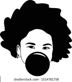 Afro Girl Bubble Gum Vector Silhouette 
