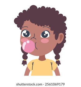 afro girl chewing gum cartoon isolated