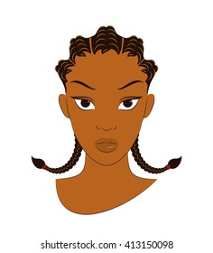 Afro Girl With Corn Row Braid Plait. Vector Illustration Of An Afro Girl With The Corn Row Braid Plait Hair Style