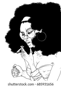 Afro girl in glasses and swimsuit with cigarette vector graphic