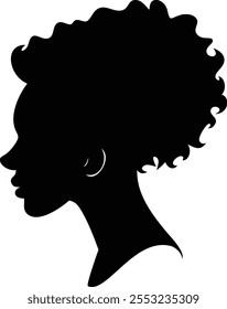 Silhueta Afro Menina com cabelo encaracolado preto - Vetor elegante e elegante