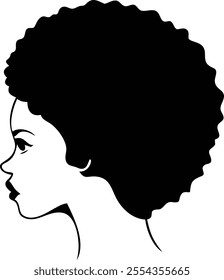 Afro Girl Silhouette with Black Curly Hair - Elegant and Stylish Vector