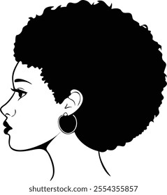 Afro Girl Silhouette with Black Curly Hair - Elegant and Stylish Vector